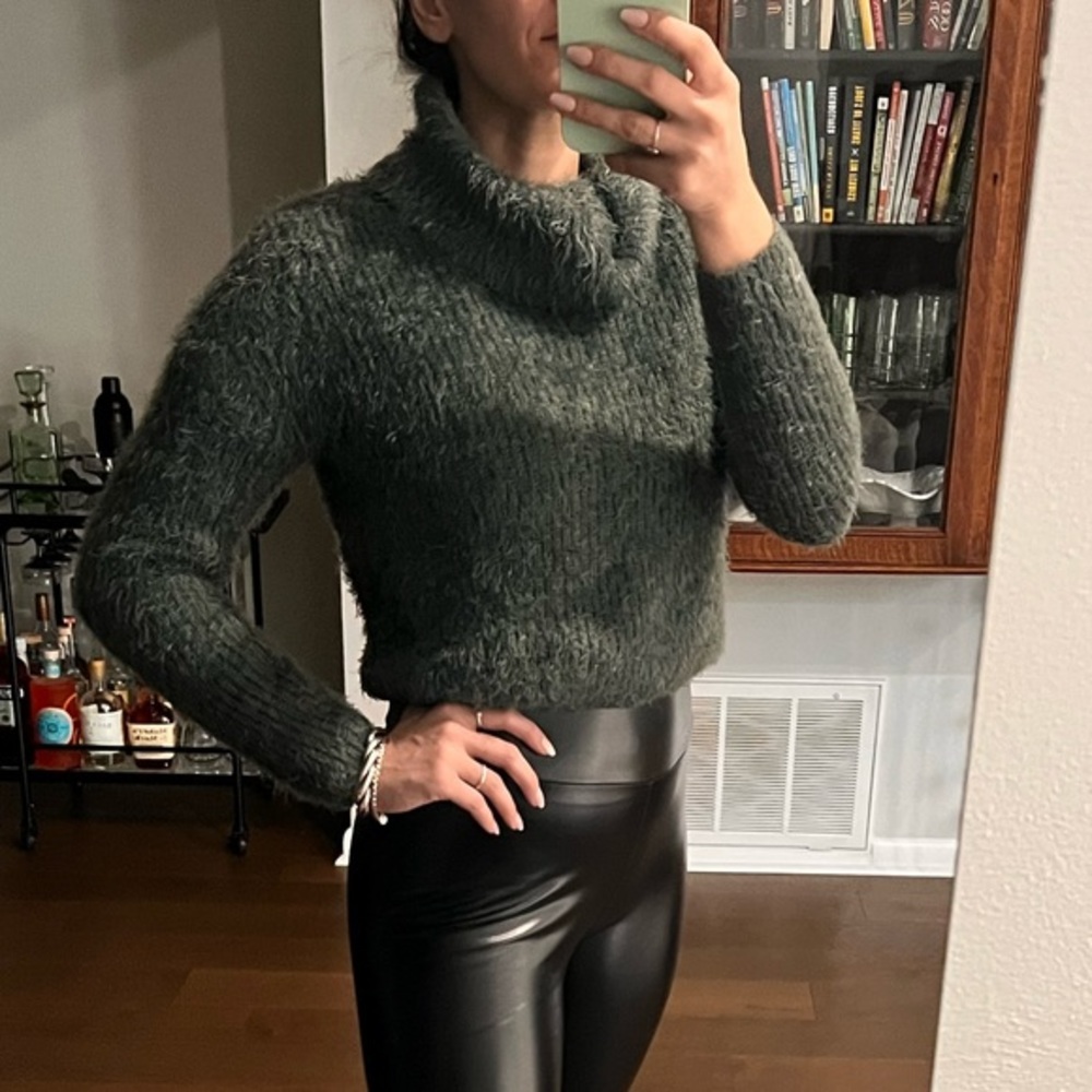 Charolette Russe Green fuzzy Crop Turtleneck Sweater